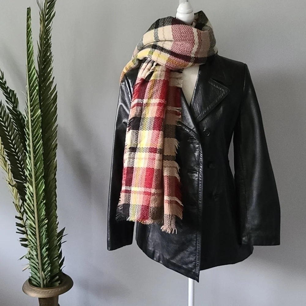 Black, red, & tan plaid square blanket scarf NWOT